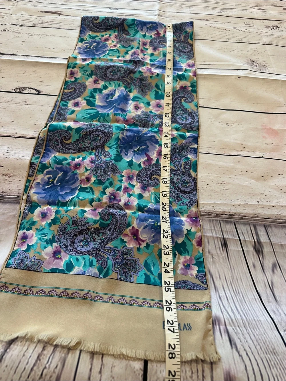 bill blass Teal, Purple and Cream Floral Paisley Silk Scarf